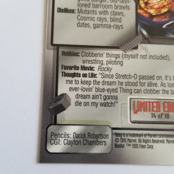 Vintage Marvel Metal trading card 1995 Thing Limited Edition card #14 of 18 - Picture 2 of 10